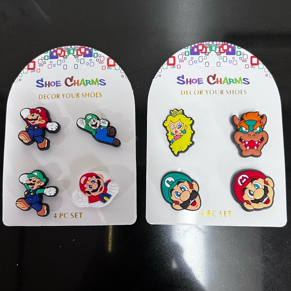 Super Mario Shoe Charms Jibbits Set Of 8 Mario Luigi Bowser & Princess NEW